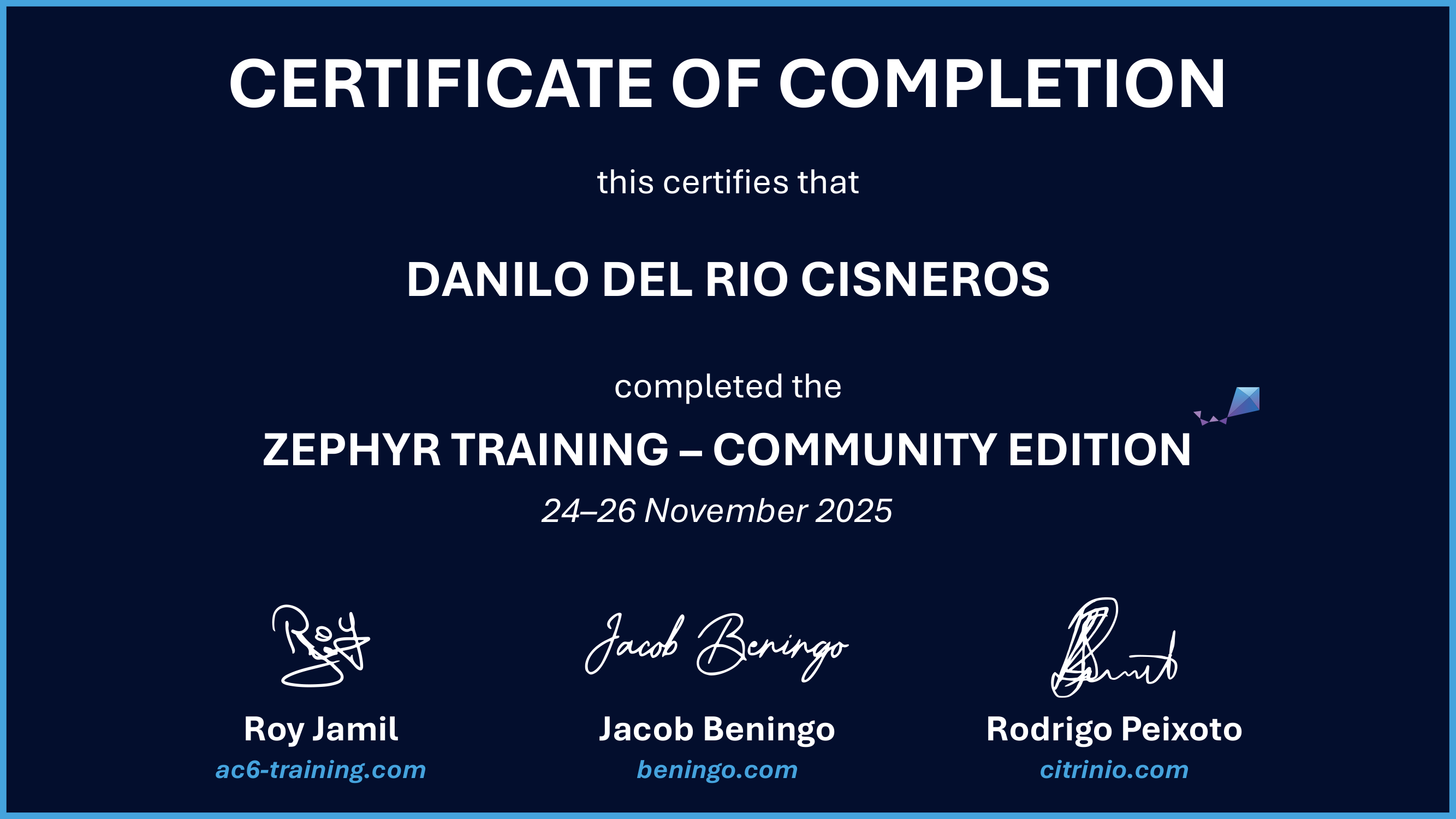Certificate preview for Danilo Del rio cisneros